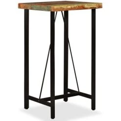 TRUE DEAL Ensemble De Bar 3 Pcs Bois Massif Recyclé Et Cuir Véritable -Table haute et bar Soldes 26265598 2