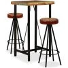 TRUE DEAL Ensemble De Bar 3 Pcs Bois De Récupération Cuir Véritable Et Toile -Table haute et bar Soldes 26265600 1