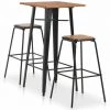 TRUE DEAL Mobilier De Bar 3 Pcs Acier Noir Et Marron -Table haute et bar Soldes 26266307 1