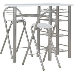 TRUE DEAL Ensemble De Bar Avec étagères 3 Pcs Bois Et Acier Blanc -Table haute et bar Soldes 26273922 2