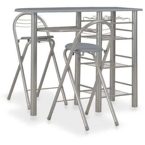TRUE DEAL Ensemble De Bar Avec étagères 3 Pcs Bois Et Acier Gris 3 TRUE DEAL Ensemble De Bar Avec étagères 3 Pcs Bois Et Acier Gris