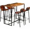 TRUE DEAL Ensemble De Bar 5 Pcs Bois Massif Recyclé Et Cuir De Chèvre -Table haute et bar Soldes 26660728 1