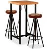 TRUE DEAL Ensemble De Bar 3 Pcs Bois D'acacia Cuir Véritable Et Toile 1 TRUE DEAL Ensemble De Bar 3 Pcs Bois D'acacia Cuir Véritable Et Toile -Table haute et bar Soldes 26661157 1