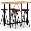 TRUE DEAL Ensemble De Bar 5 Pcs Bois D'acacia Massif Et Cuir Véritable -Table haute et bar Soldes 26661158 1