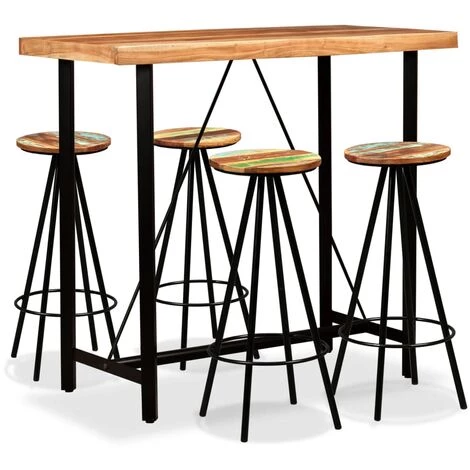 TRUE DEAL Ensemble De Bar 5 Pcs Bois D'acacia Massif Et De Récupération 3 TRUE DEAL Ensemble De Bar 5 Pcs Bois D'acacia Massif Et De Récupération