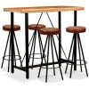 TRUE DEAL Ensemble De Bar 5 Pcs Bois D'acacia Cuir Véritable Et Toile -Table haute et bar Soldes 26661161 1