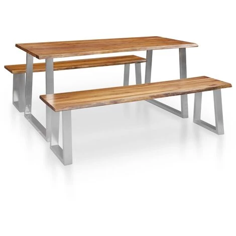 TRUE DEAL Mobilier à Dîner 3 Pcs Bois D'acacia Massif Marron 3 TRUE DEAL Mobilier à Dîner 3 Pcs Bois D'acacia Massif Marron