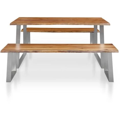 TRUE DEAL Mobilier à Dîner 3 Pcs Bois D'acacia Massif Marron 4 TRUE DEAL Mobilier à Dîner 3 Pcs Bois D'acacia Massif Marron – Image 2