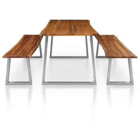 TRUE DEAL Mobilier à Dîner 3 Pcs Bois D'acacia Massif Marron 5 TRUE DEAL Mobilier à Dîner 3 Pcs Bois D'acacia Massif Marron – Image 3