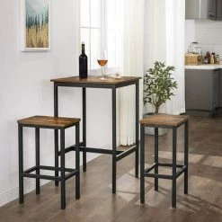 VASAGLE Table Haute, Table De Bar Carrée, Cadre En Acier Robuste, Montage Facile, Pour Cuisine, Salon, Style Industriel, Marron Rustique Et Noir Par SONGMICS LBT25X - Marron Rustique Et Noir -Table haute et bar Soldes 26877325 3