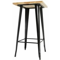 JEOBEST Table Haute Mange Debout Bar Bistrot Noir 103 Cm Pinède Et Acier - Noir - Couleur Du Bois Naturel -Table haute et bar Soldes 26921985 2