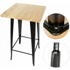JEOBEST Table Haute Mange Debout Bar Bistrot Noir 103 Cm Pinède Et Acier - Noir - Couleur Du Bois Naturel -Table haute et bar Soldes 26921985 3