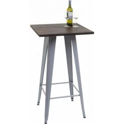 Table Haute HHG-401 Avec Plateau En Bois, Table De Bar, Design Industriel En Métal 107x60x60cm ~ Gris -Table haute et bar Soldes 27343023 2