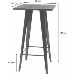 Table Haute HHG-401 Avec Plateau En Bois, Table De Bar, Design Industriel En Métal 107x60x60cm ~ Gris -Table haute et bar Soldes 27343023 3