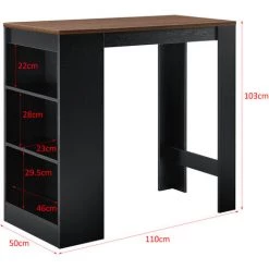 Table De Bar Kouvola 110 X 50 X 103 Cm Noir Effet Noyer [en.casa] -Table haute et bar Soldes 27572177 3