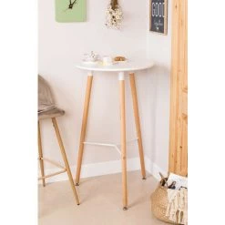 Table Haute Ronde En MDF Et Métal (Ø60 Cm) Royal Design SKLUM MDF - Métal - Blanc - Bois Naturel -Table haute et bar Soldes 28217964 2