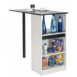 BEAUX MEUBLES PAS CHERS Meuble Rangement De Cuisine Blanc Avec Table - Coloris: Noir -Table haute et bar Soldes 28631725 3