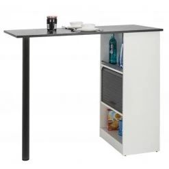 BEAUX MEUBLES PAS CHERS Meuble Rangement De Cuisine Blanc Avec Table - Coloris: Noir -Table haute et bar Soldes 28631725 4