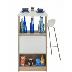 BEAUX MEUBLES PAS CHERS Meuble Rangement De Cuisine Chêne Avec Table - Coloris: Blanc