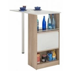 BEAUX MEUBLES PAS CHERS Meuble Rangement De Cuisine Chêne Avec Table - Coloris: Blanc -Table haute et bar Soldes 28631849 3