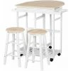 HOMCOM Ensemble Table De Bar Pliable Sur Roulettes Avec étagère Et 2 Tiroirs + 2 Tabourets Bois Pin MDF Blanc Chêne Clair - Beige -Table haute et bar Soldes 28719032 1