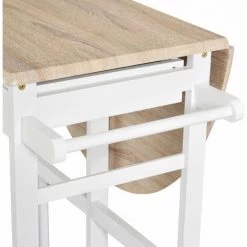 HOMCOM Ensemble Table De Bar Pliable Sur Roulettes Avec étagère Et 2 Tiroirs + 2 Tabourets Bois Pin MDF Blanc Chêne Clair - Beige -Table haute et bar Soldes 28719032 5