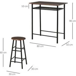 HOMCOM Ensemble Table De Bar Design Industriel + 2 Tabourets MDF Imitation Bois Noyer Métal Noir - Marron -Table haute et bar Soldes 28764568 3