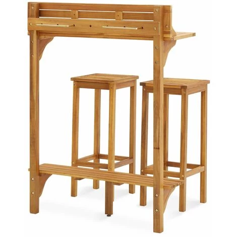 VidaXL Ensemble De Bar De Balcon 3 Pcs Bois D'acacia Solide - Brun 7 VidaXL Ensemble De Bar De Balcon 3 Pcs Bois D'acacia Solide - Brun – Image 5
