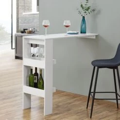Table De Bar Bromölla 120 X 45 X 106 Cm Blanc [en.casa]