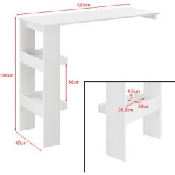 Table De Bar Bromölla 120 X 45 X 106 Cm Blanc [en.casa] -Table haute et bar Soldes 28854948 3