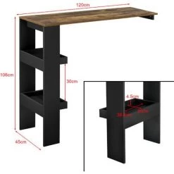 Table De Bar Bromölla 120 X 45 X 106 Cm Effet Chêne Foncé Noir [en.casa] -Table haute et bar Soldes 28854984 3