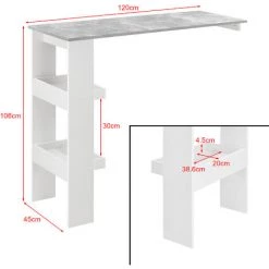 Table De Bar Bromölla 120 X 45 X 106 Cm Effet Béton Blanc [en.casa] -Table haute et bar Soldes 28854996 3