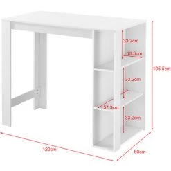 Table De Bar Danderyd 3 Étagères 120x60x106 Cm Blanc [en.casa] -Table haute et bar Soldes 28855002 3