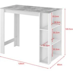 Table De Bar Danderyd 3 Étagères 120x60x106 Cm Blanc Effet Béton [en.casa] -Table haute et bar Soldes 28855021 3