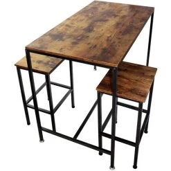 WILTEC Table Haute De Bar Vintage Contemporain 120x60x90cm 2 Tabourets Cadre En Métal Solide Montage Simple -Table haute et bar Soldes 29056495 2