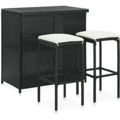 Ensemble De Bar 3 Pcs Résine Tressée Noir VidaXL