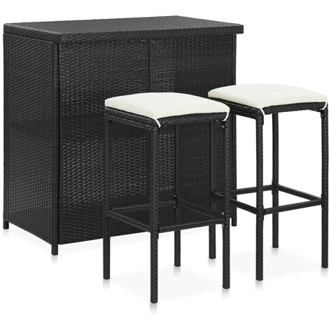 Ensemble De Bar 3 Pcs Résine Tressée Noir VidaXL 3 Ensemble De Bar 3 Pcs Résine Tressée Noir VidaXL