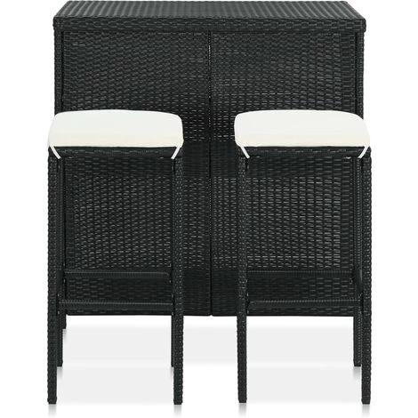 Ensemble De Bar 3 Pcs Résine Tressée Noir VidaXL 4 Ensemble De Bar 3 Pcs Résine Tressée Noir VidaXL – Image 2