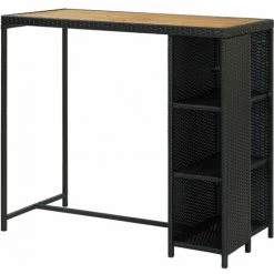 VidaXL Table De Bar Avec Rangement Noir 120x60x110 Cm Résine Tressée - Noir -Table haute et bar Soldes 29070108 4