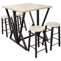 URBAN LIVING Table Haute Avec Tabourets Design Industriel Dock - 80 X 80 X 89 - Noir
