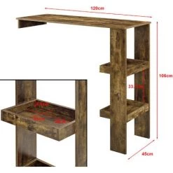 Table De Bar Sölvesborg 2 Compartiments Murale Effet Bois Foncé [en.casa] -Table haute et bar Soldes 29885052 3