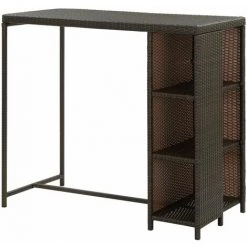 ASUPERMALL Table De Bar Avec Rangement Marron 120x60x110 Cm Resine Tressee -Table haute et bar Soldes 29986921 5