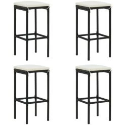 TRUE DEAL Meuble De Bar De Jardin 5 Pcs Et Coussins Résine Tressée Noir -Table haute et bar Soldes 30123697 4