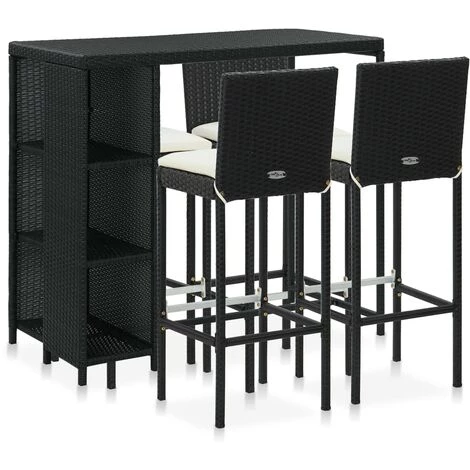 TRUE DEAL Meuble De Bar De Jardin 5 Pcs Et Coussins Résine Tressée Noir 3 TRUE DEAL Meuble De Bar De Jardin 5 Pcs Et Coussins Résine Tressée Noir