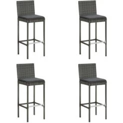 TRUE DEAL Meuble De Bar De Jardin 5 Pcs Et Coussins Résine Tressée Gris -Table haute et bar Soldes 30321047 5