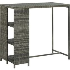 TRUE DEAL Table De Bar Avec Rangement Gris 120x60x110 Cm Résine Tressée