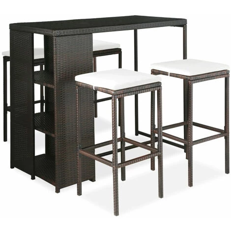 ASUPERMALL Meuble De Bar De Jardin 5 Pcs Et Coussins Resine Tressee Marron 3 ASUPERMALL Meuble De Bar De Jardin 5 Pcs Et Coussins Resine Tressee Marron