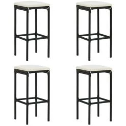 ASUPERMALL Meuble De Bar De Jardin 5 Pcs Et Coussins Resine Tressee Noir -Table haute et bar Soldes 30381038 4