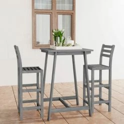 VidaXL Ensemble De Bar D'extérieur 3 Pcs Gris Bois D'acacia Massif - Gris
