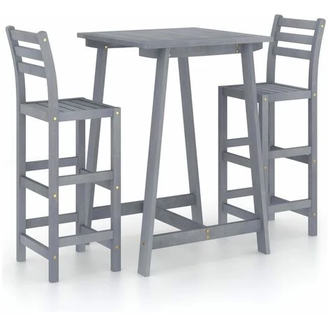 VidaXL Ensemble De Bar D'extérieur 3 Pcs Gris Bois D'acacia Massif - Gris 4 VidaXL Ensemble De Bar D'extérieur 3 Pcs Gris Bois D'acacia Massif - Gris – Image 2